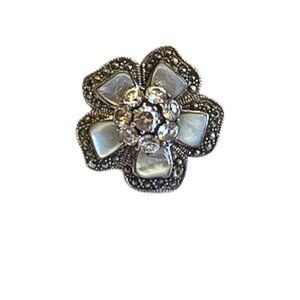 Vintage Moonstone and Crystal Flower Sterling Cocktail Ring Gift Ready